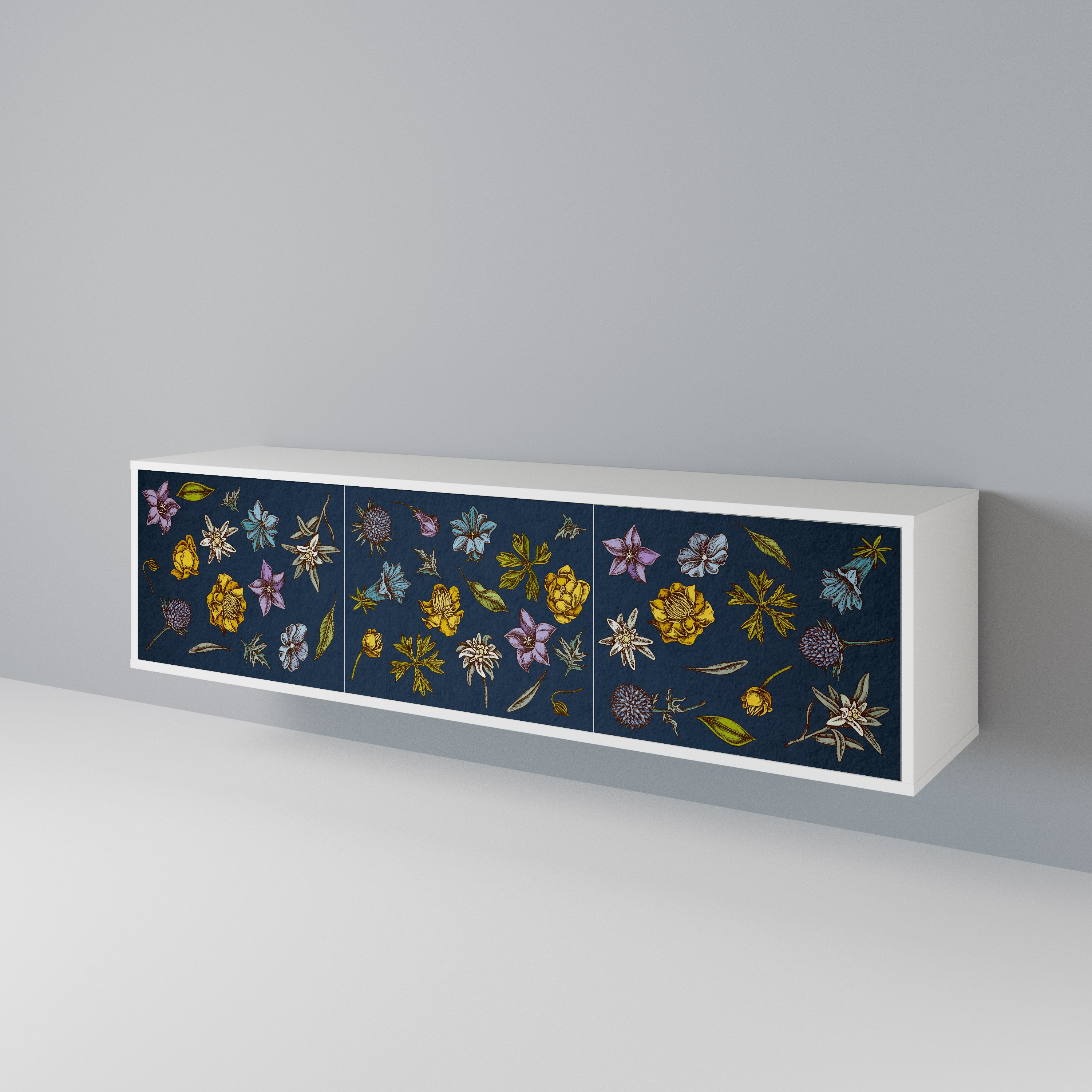 FLOWERS ON NAVY BLUE 3-Door TV Cabinet