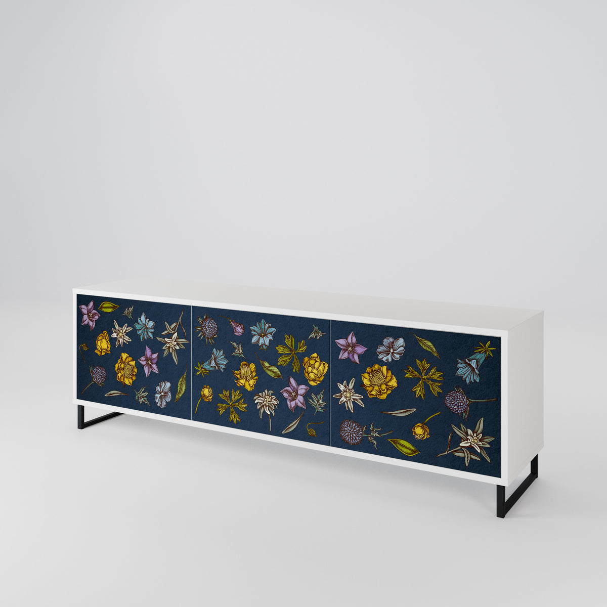 FLOWERS ON NAVY BLUE TV-bänk med 3 dörrar