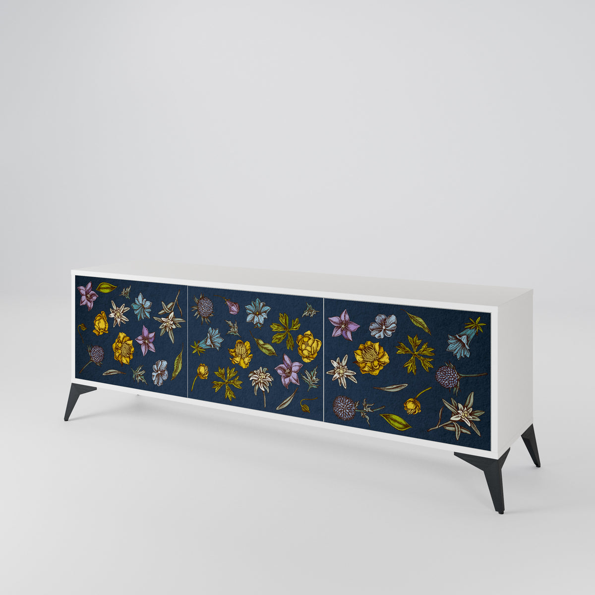 FLOWERS ON NAVY BLUE TV-bänk med 3 dörrar