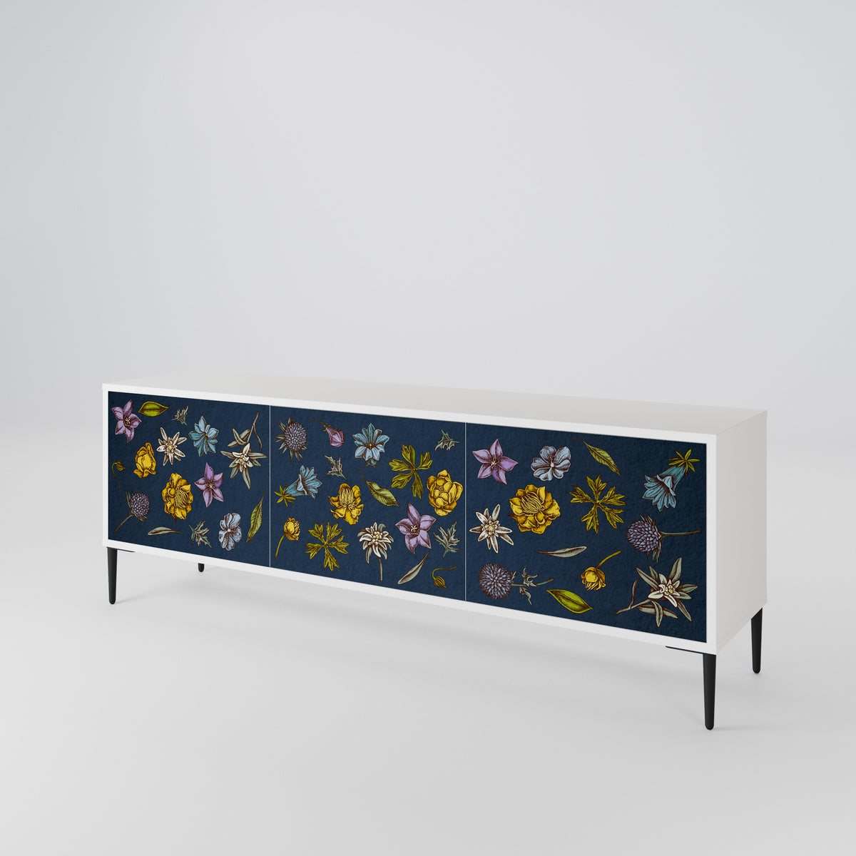 FLOWERS ON NAVY BLUE TV-bänk med 3 dörrar