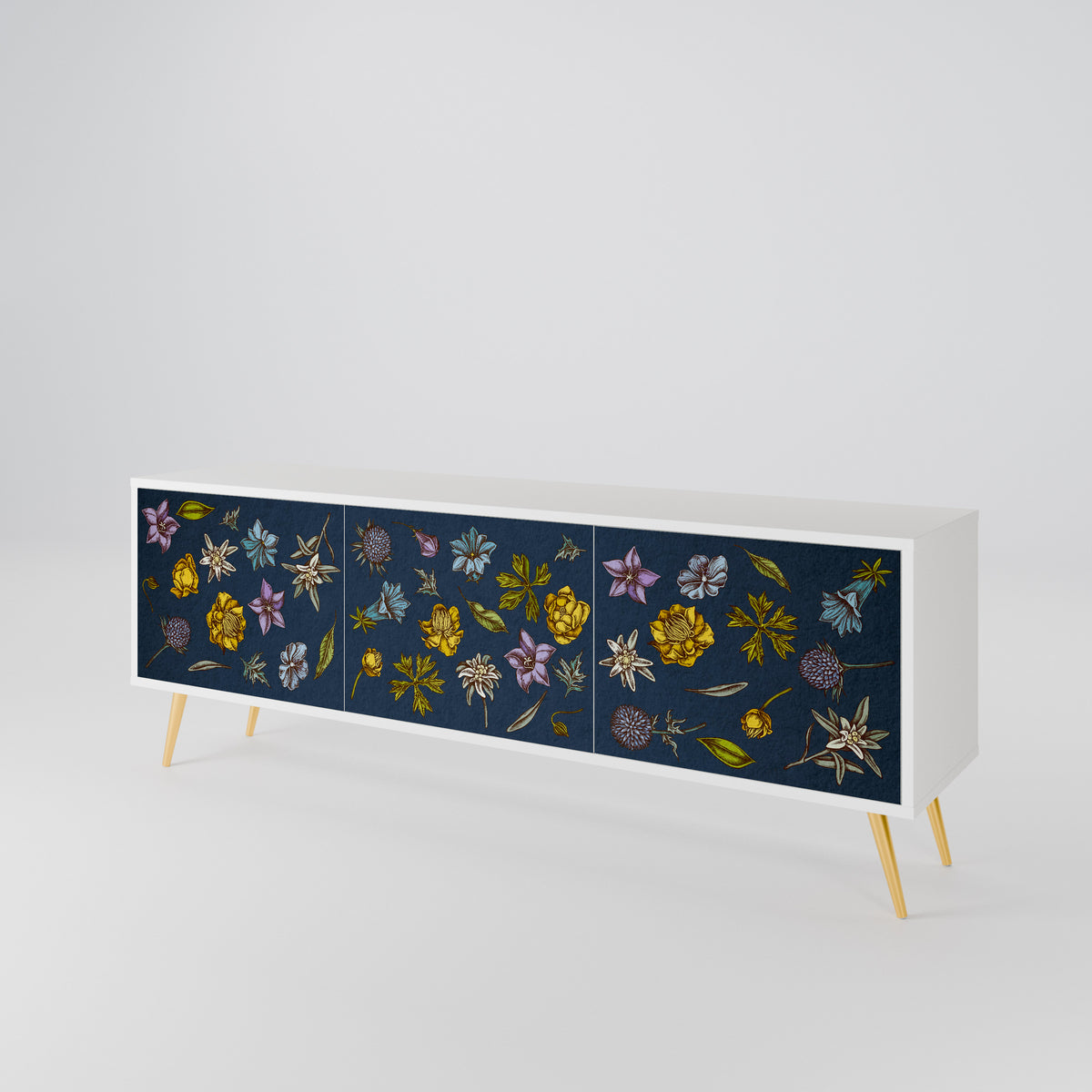 FLOWERS ON NAVY BLUE TV-bänk med 3 dörrar
