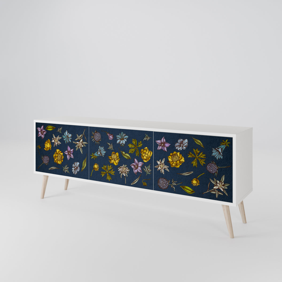 FLOWERS ON NAVY BLUE TV-bänk med 3 dörrar
