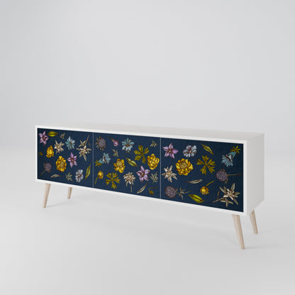 FLOWERS ON NAVY BLUE 3-Door TV Cabinet