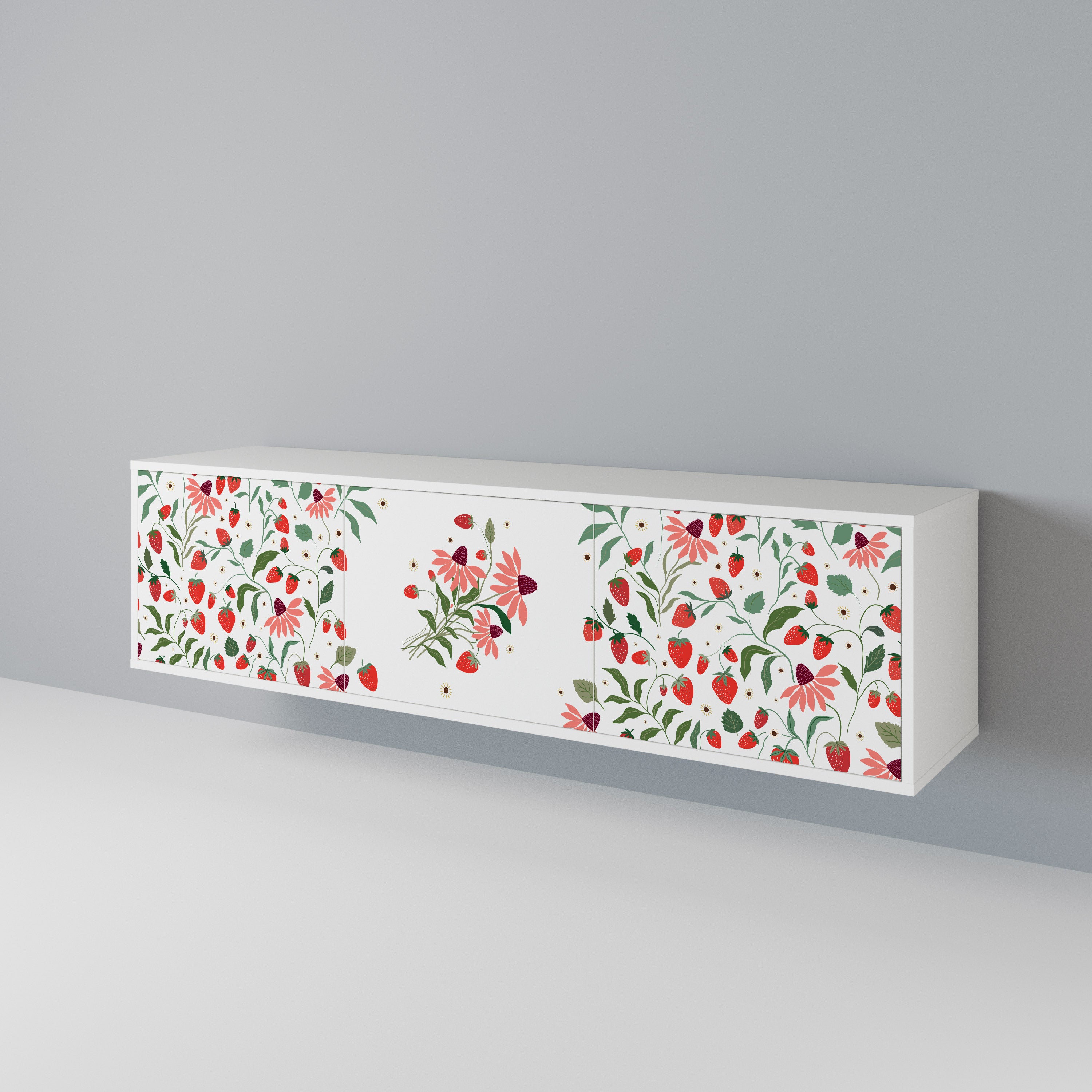 FLOWERS AND STRAWBERRIES 3-Door TV Cabinet