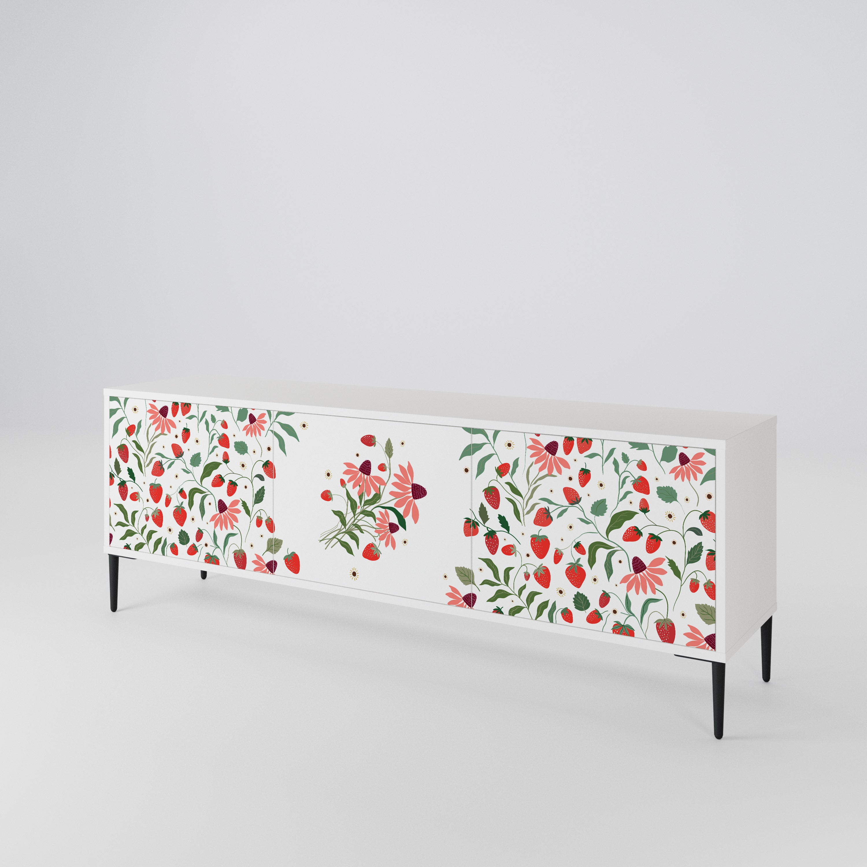 FLOWERS AND STRAWBERRIES 3-Door TV Cabinet