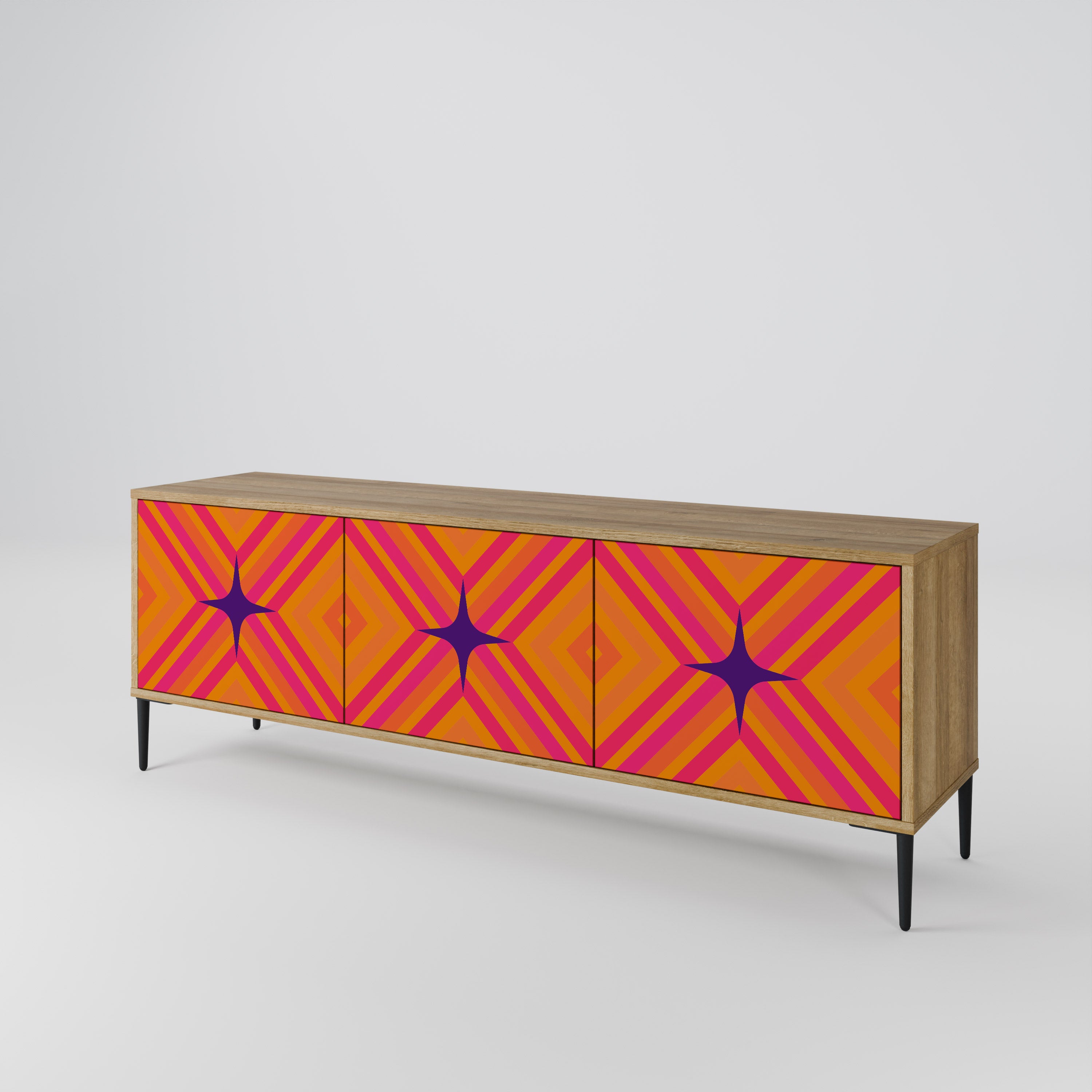GEOMETRIC BRILLIANCE 3-dörrars TV-bänk i ekeffekt