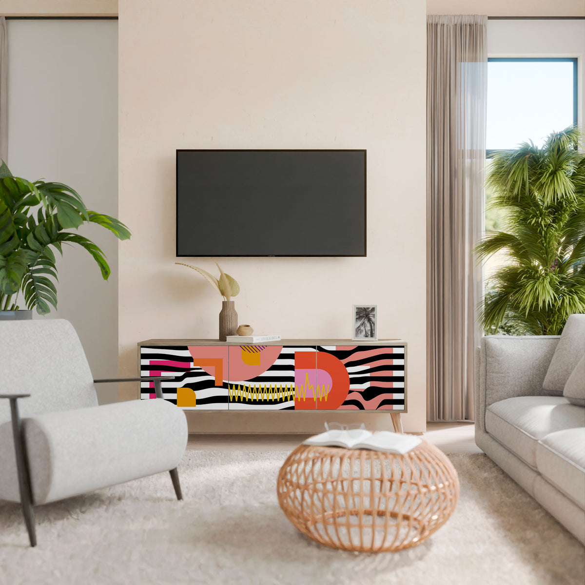 CHROMATIC ABSTRACT TV-bänk med 3 dörrar