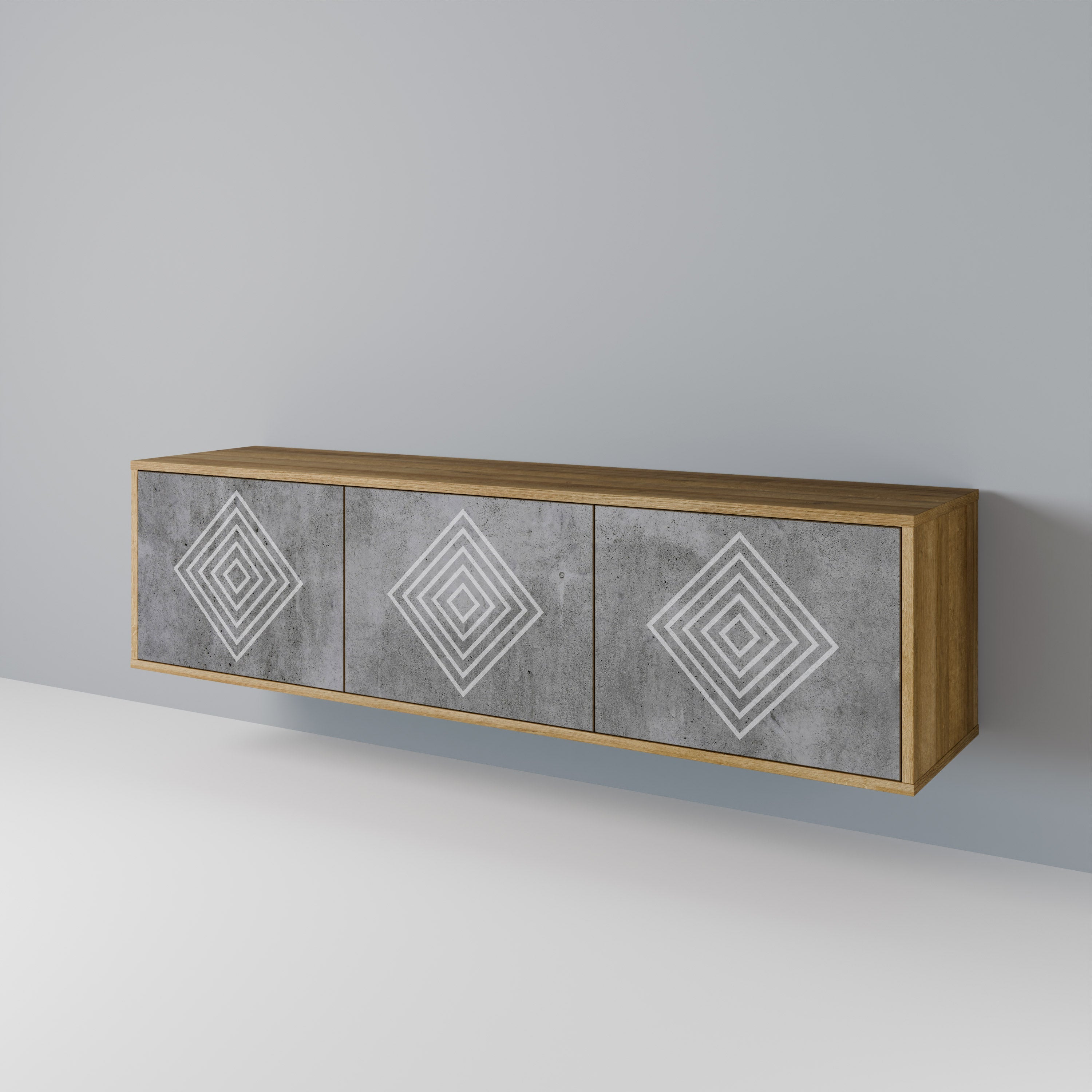 POLYGONAL ARTISTRY 3-dörrars TV-bänk i ekeffekt