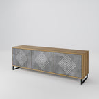 POLYGONAL ARTISTRY 3-Door TV Stand in Oak Effect