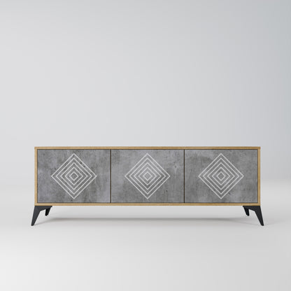 POLYGONAL ARTISTRY 3-Door TV Stand in Oak Effect