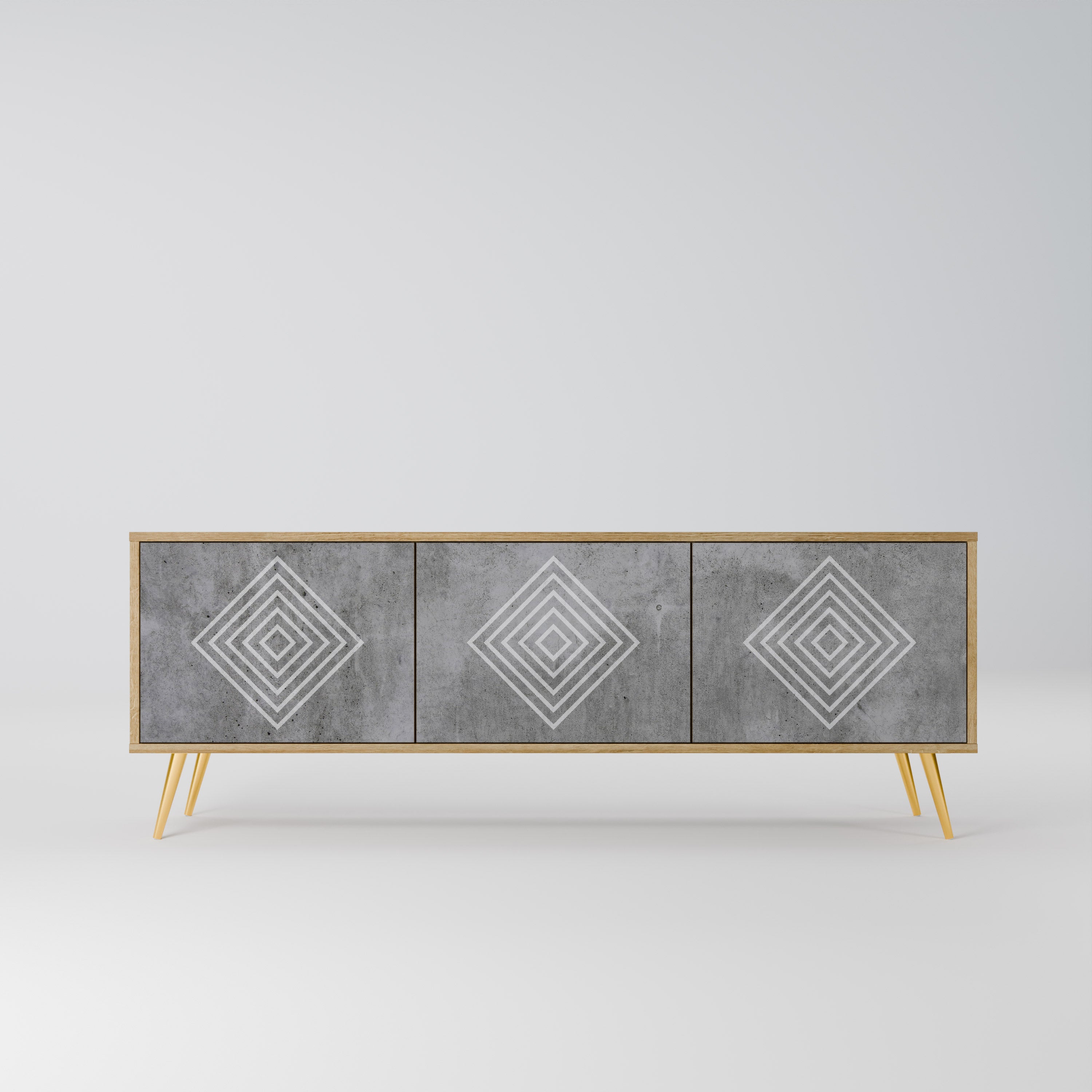 POLYGONAL ARTISTRY 3-dörrars TV-bänk i ekeffekt