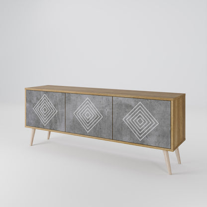 POLYGONAL ARTISTRY 3-Door TV Stand in Oak Effect