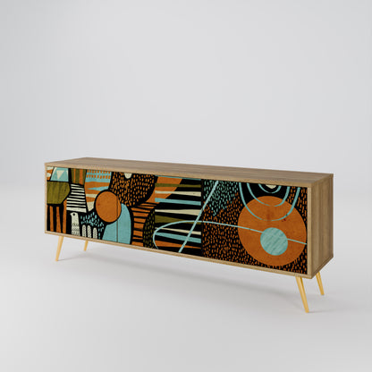 GEODE GLIMMER 3-Door TV Stand in Oak Effect