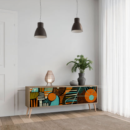 GEODE GLIMMER 3-Door TV Stand in Oak Effect