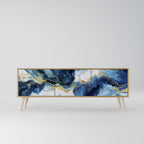 INKY MARBLE 3-Door TV Stand in Oak Effect