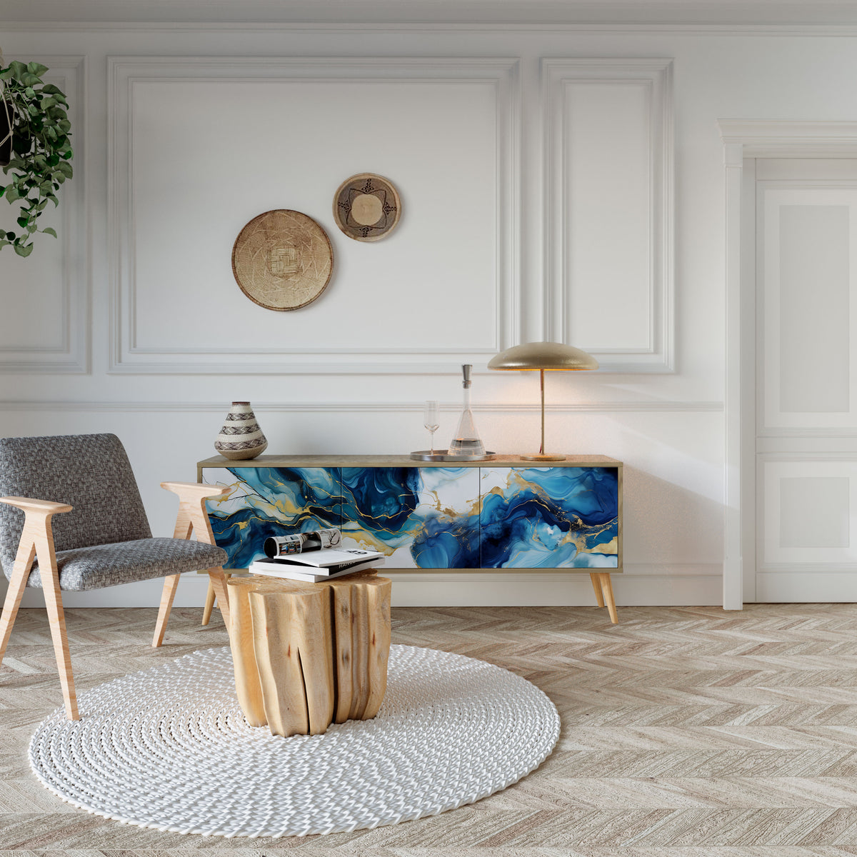 INKY MARBLE TV-bänk med 3 dörrar