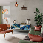 INKY MARBLE 3-Door TV Stand in Oak Effect