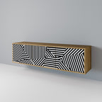 ILLUSIONARY LATTICE 3-Door TV Stand in Oak Effect