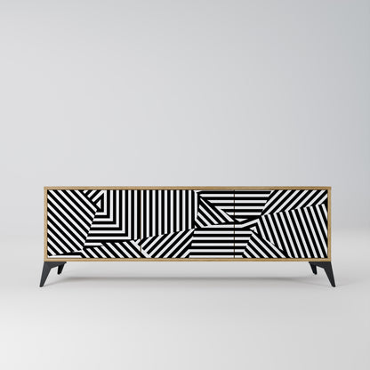 ILLUSIONARY LATTICE 3-Door TV Stand in Oak Effect