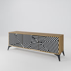 ILLUSIONARY LATTICE 3-Door TV Stand in Oak Effect