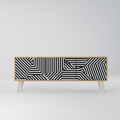 ILLUSIONARY LATTICE 3-Door TV Stand in Oak Effect