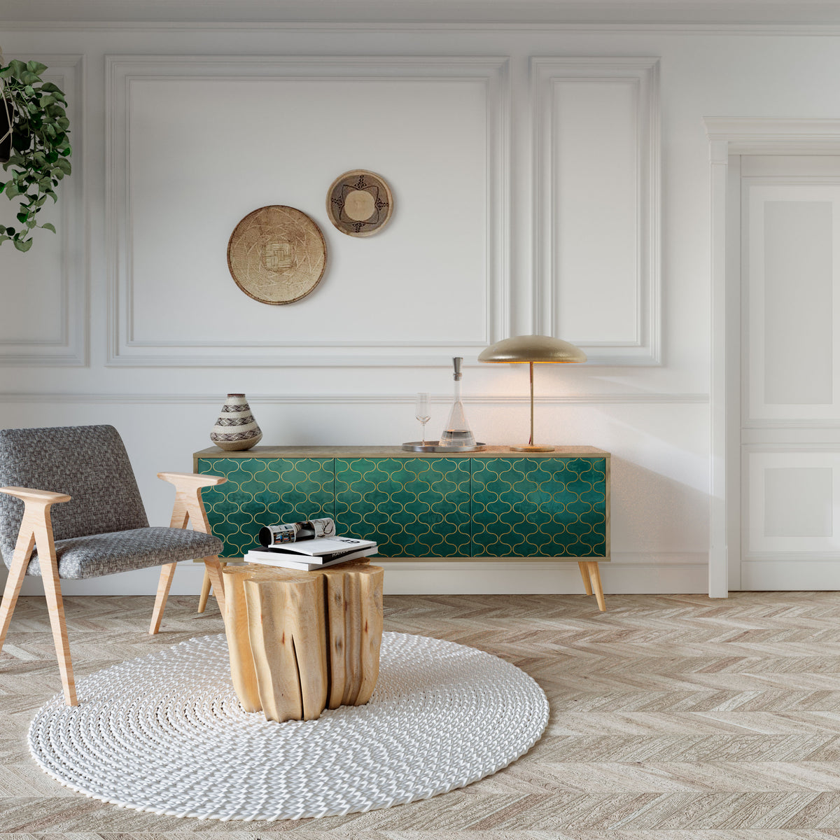 TESSELATED GREENERY TV-bänk med 3 dörrar