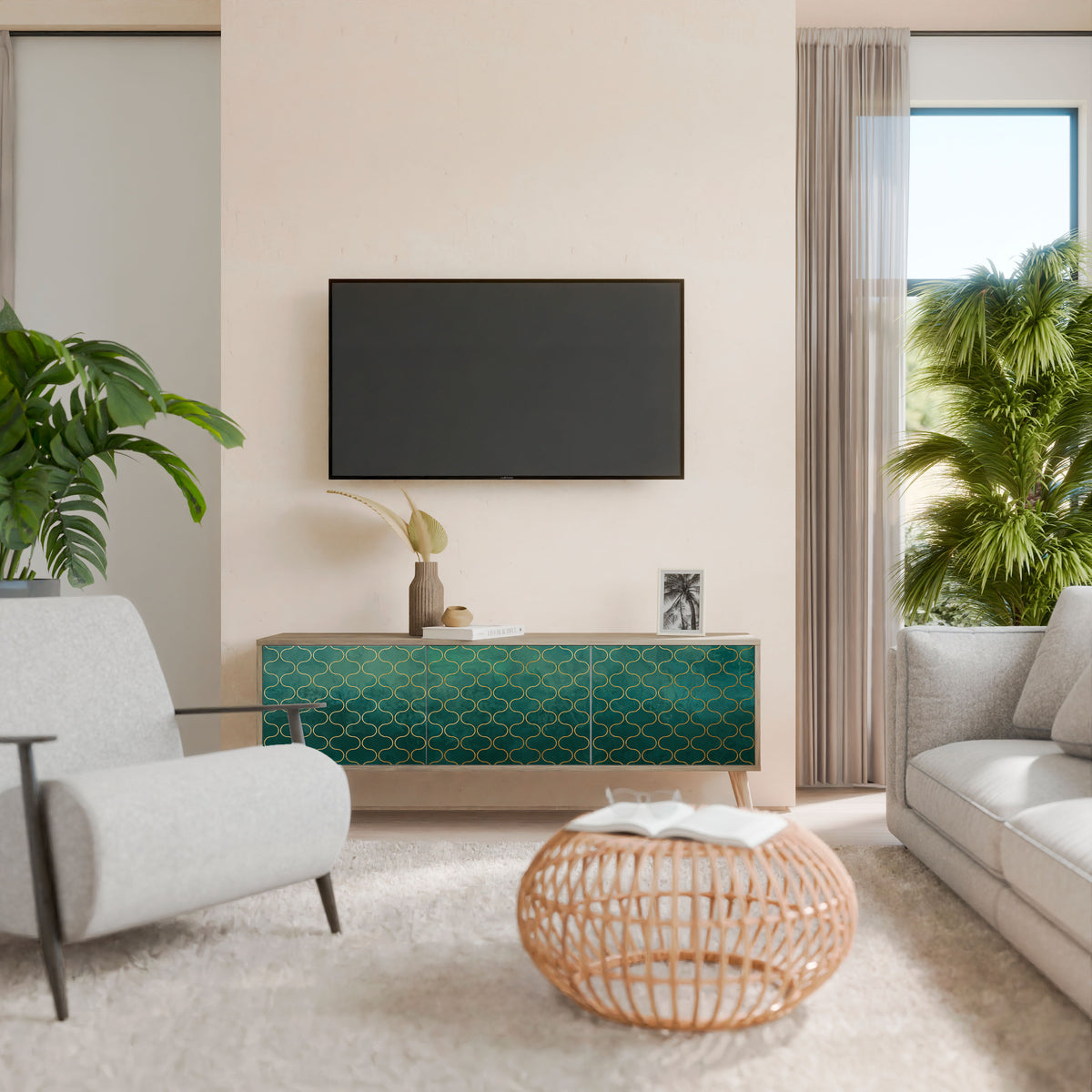TESSELATED GREENERY TV-bänk med 3 dörrar
