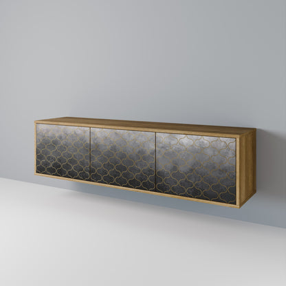 TESSELATED GRAYISH 3-Door TV Stand in Oak Effect