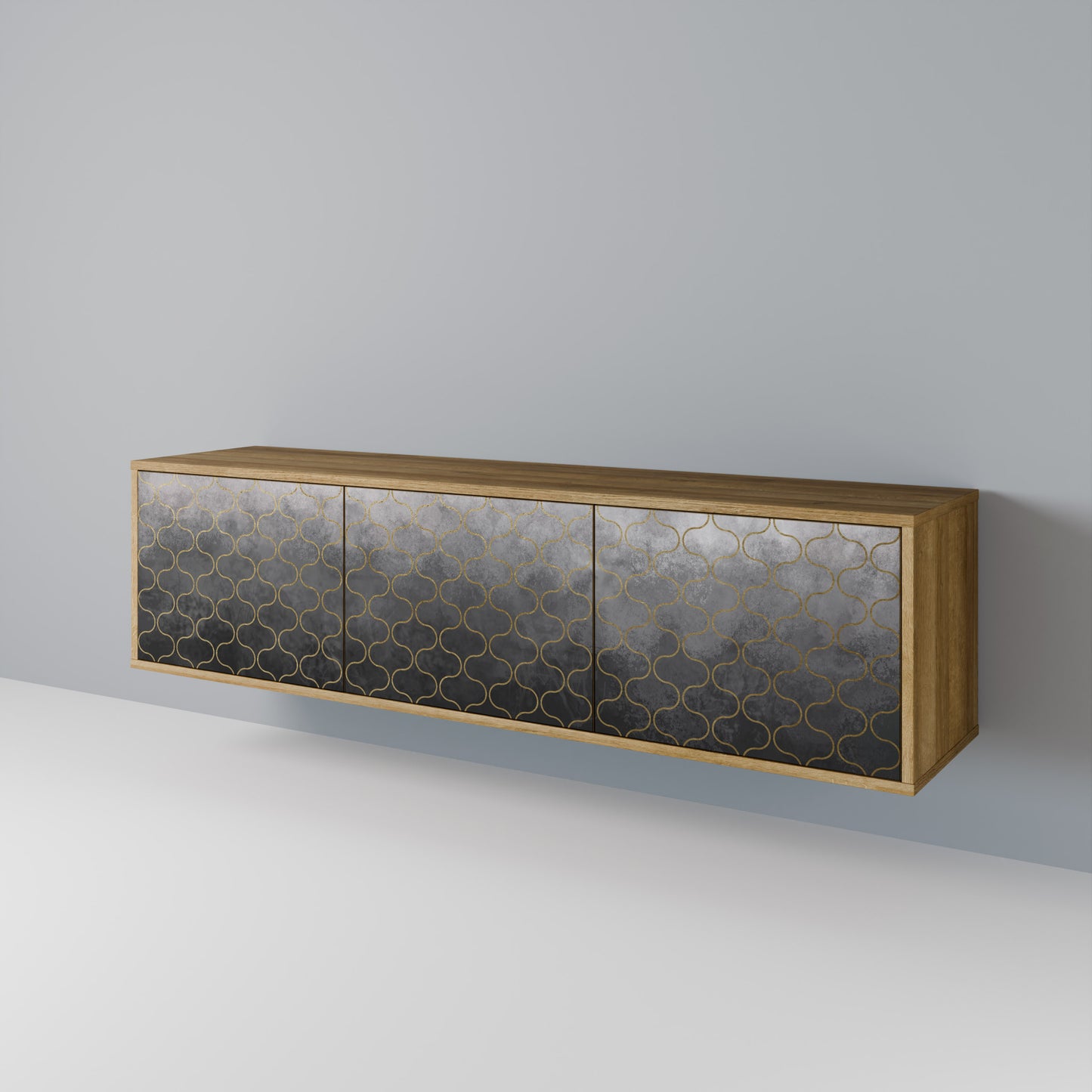 TESSELATED GRAYISH TV-bänk med 3 dörrar