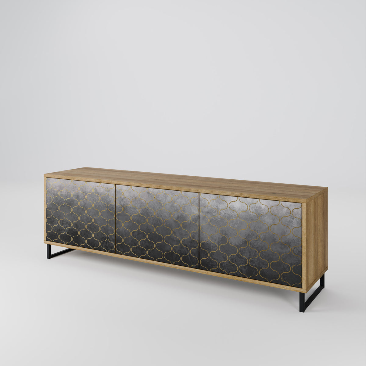 TESSELATED GRAYISH TV-bänk med 3 dörrar
