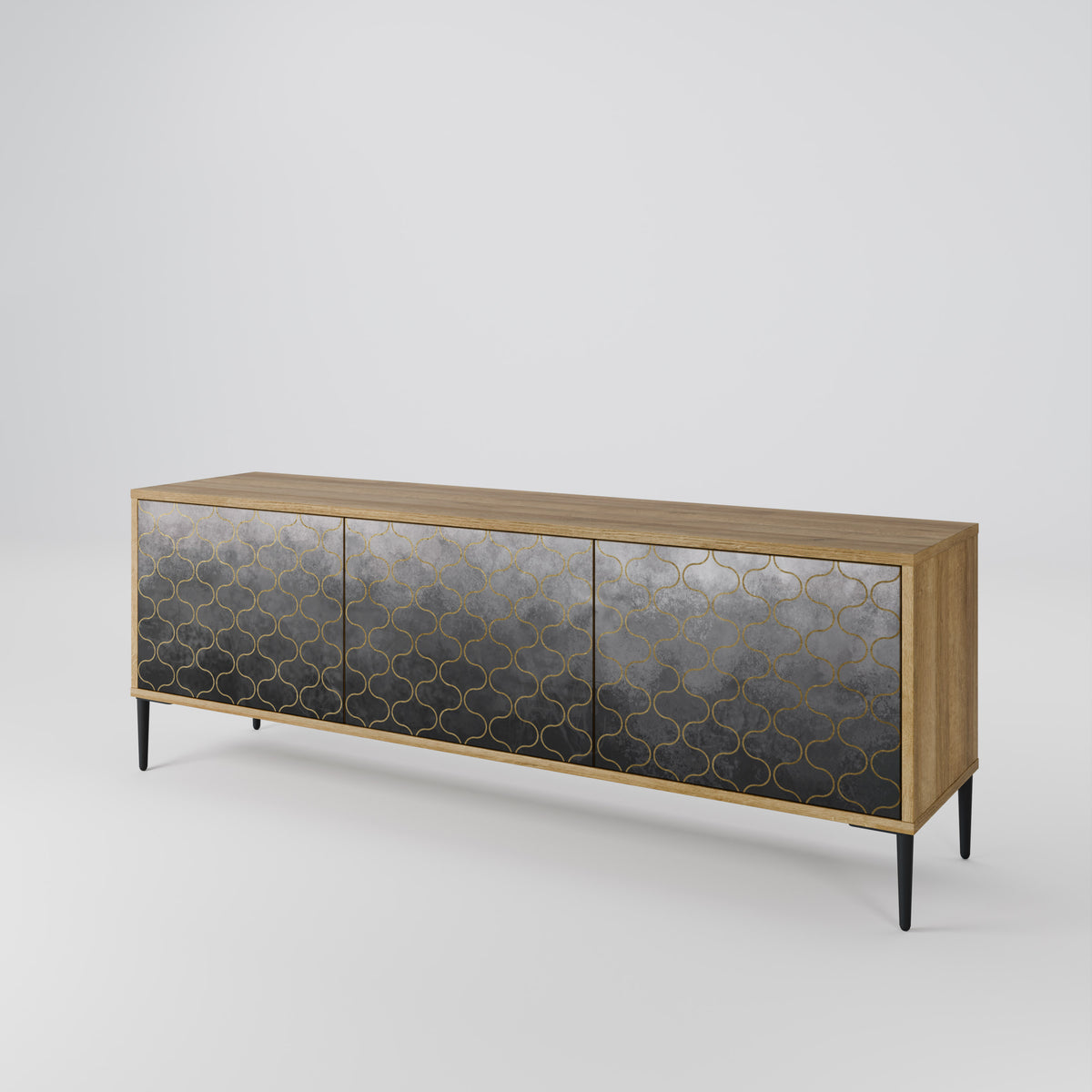 TESSELATED GRAYISH TV-bänk med 3 dörrar