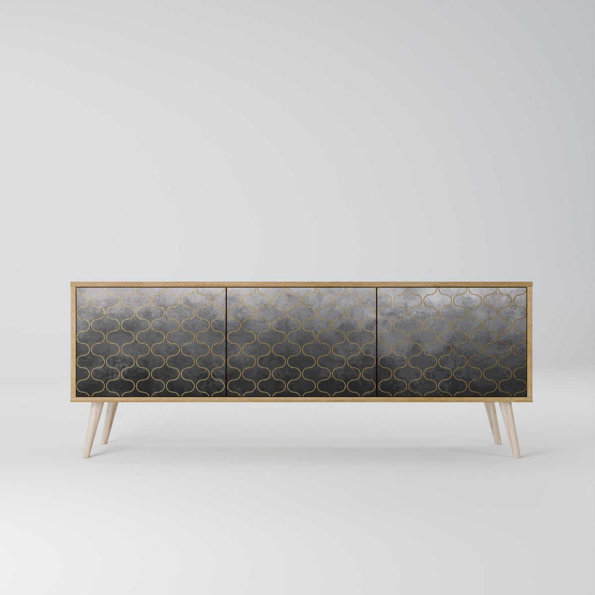 TESSELATED GRAYISH TV-bänk med 3 dörrar