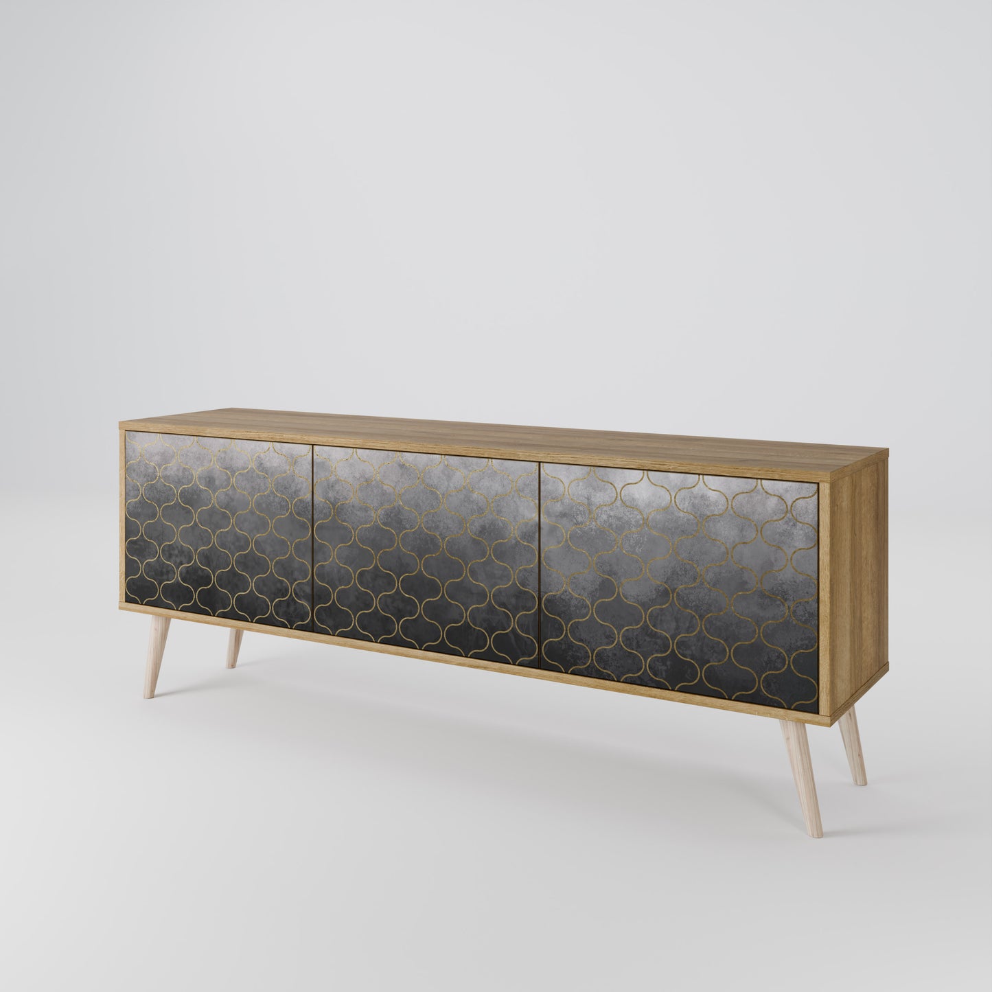 TESSELATED GRAYISH 3-Door TV Stand in Oak Effect