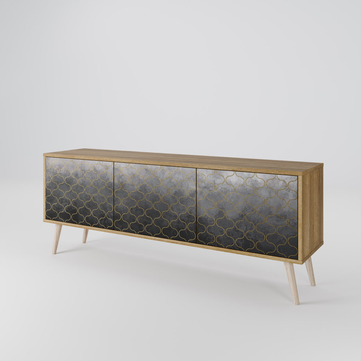 TESSELATED GRAYISH TV-bänk med 3 dörrar