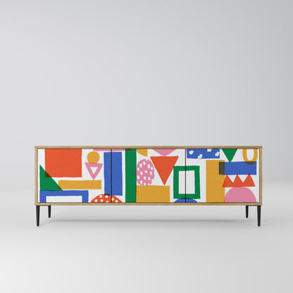 GEOMETRIC GLIMMER 3-Door TV Stand in Oak Effect