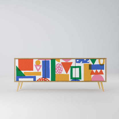GEOMETRIC GLIMMER 3-Door TV Stand in Oak Effect