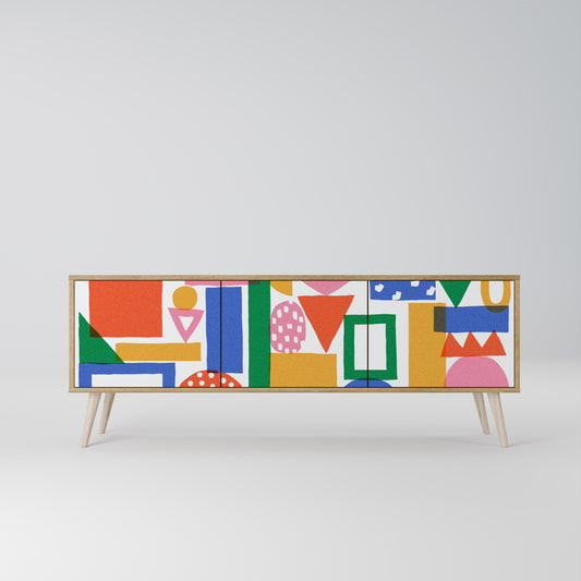 GEOMETRIC GLIMMER 3-Door TV Stand in Oak Effect