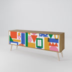 GEOMETRIC GLIMMER 3-Door TV Stand in Oak Effect