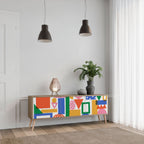 GEOMETRIC GLIMMER 3-Door TV Stand in Oak Effect