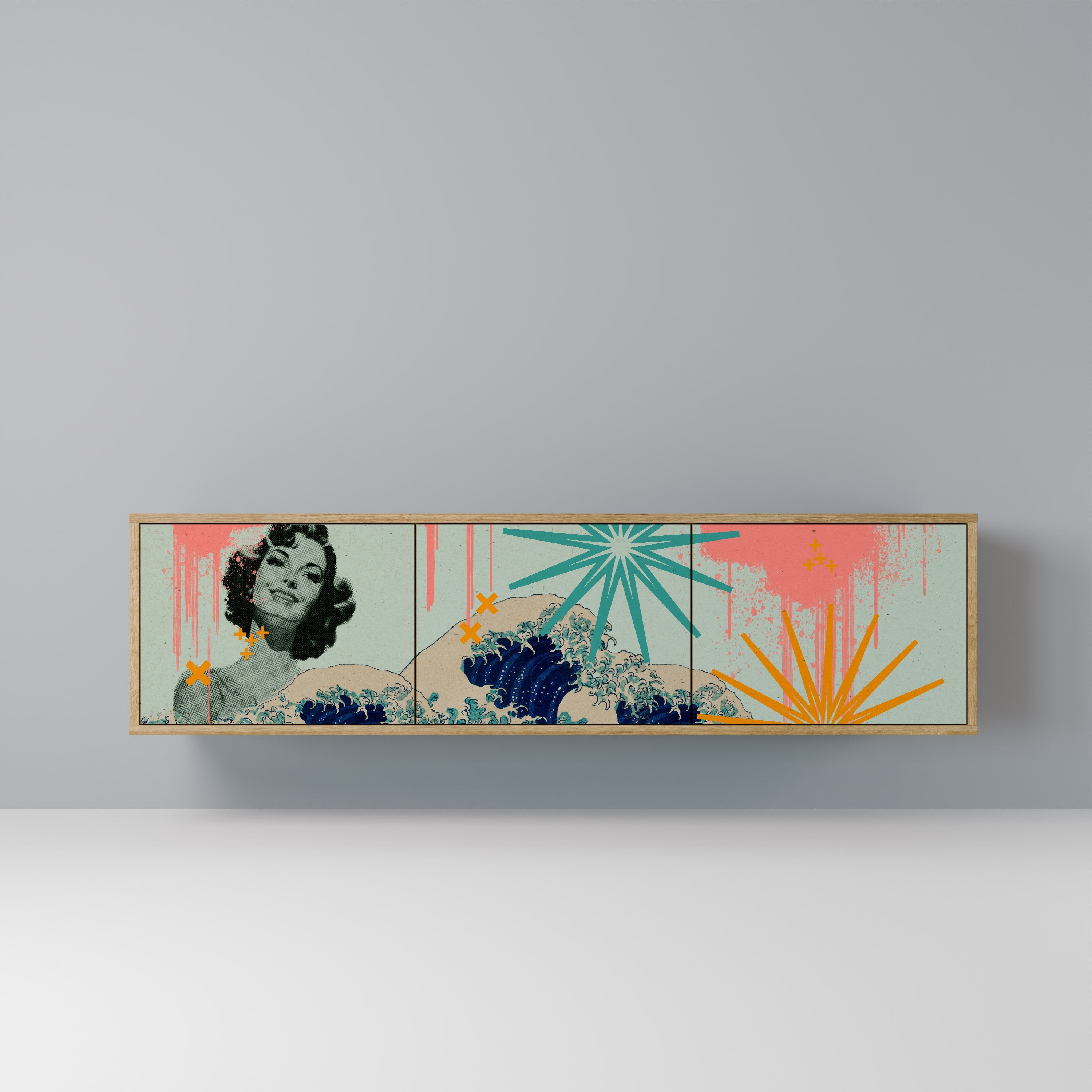 KANAGAWA BEAUTY 3-dörrars TV-bänk i ekeffekt