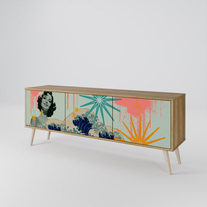KANAGAWA BEAUTY 3-Door TV Stand in Oak Effect