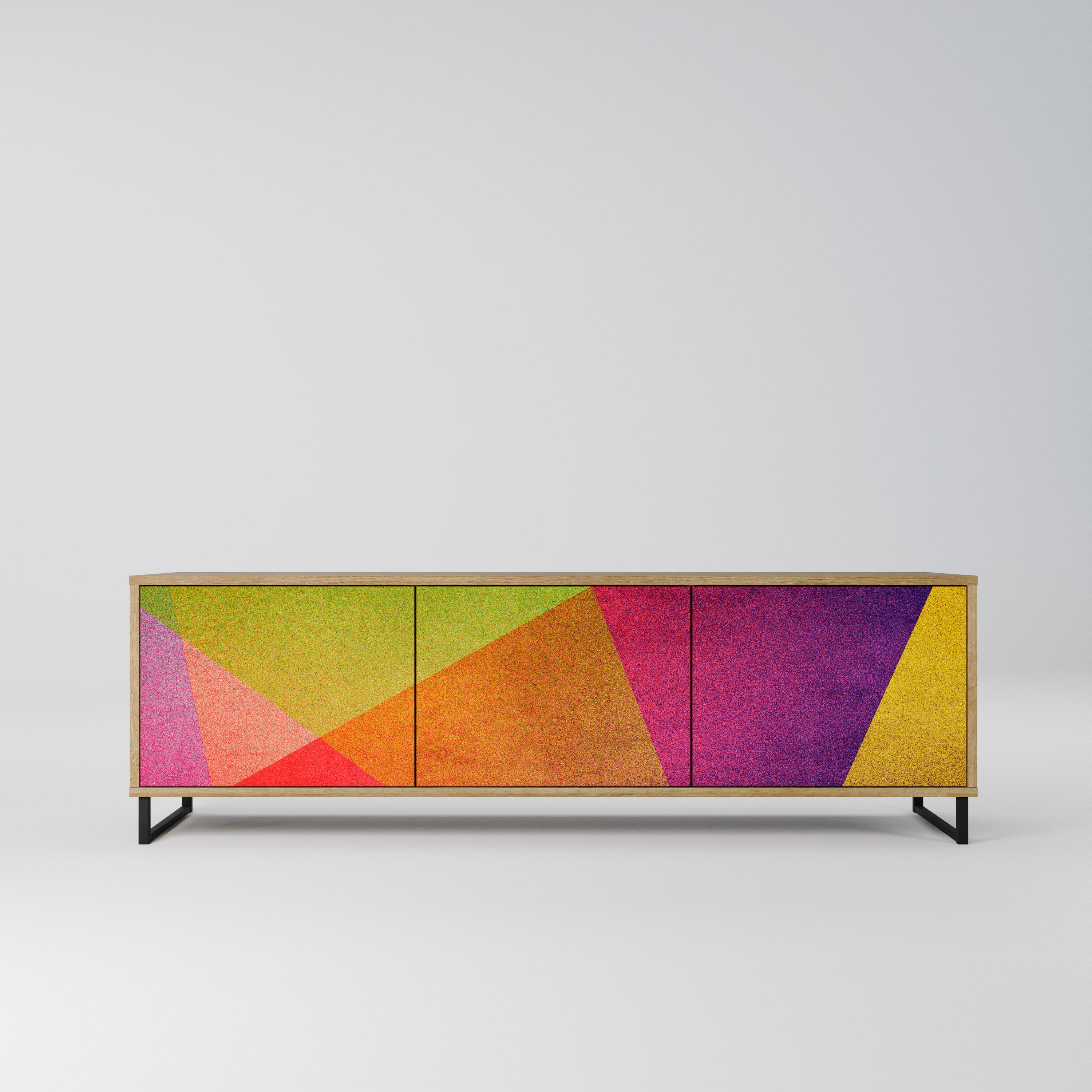 VIVID GEOMETRY 3-dörrars TV-bänk i ekeffekt
