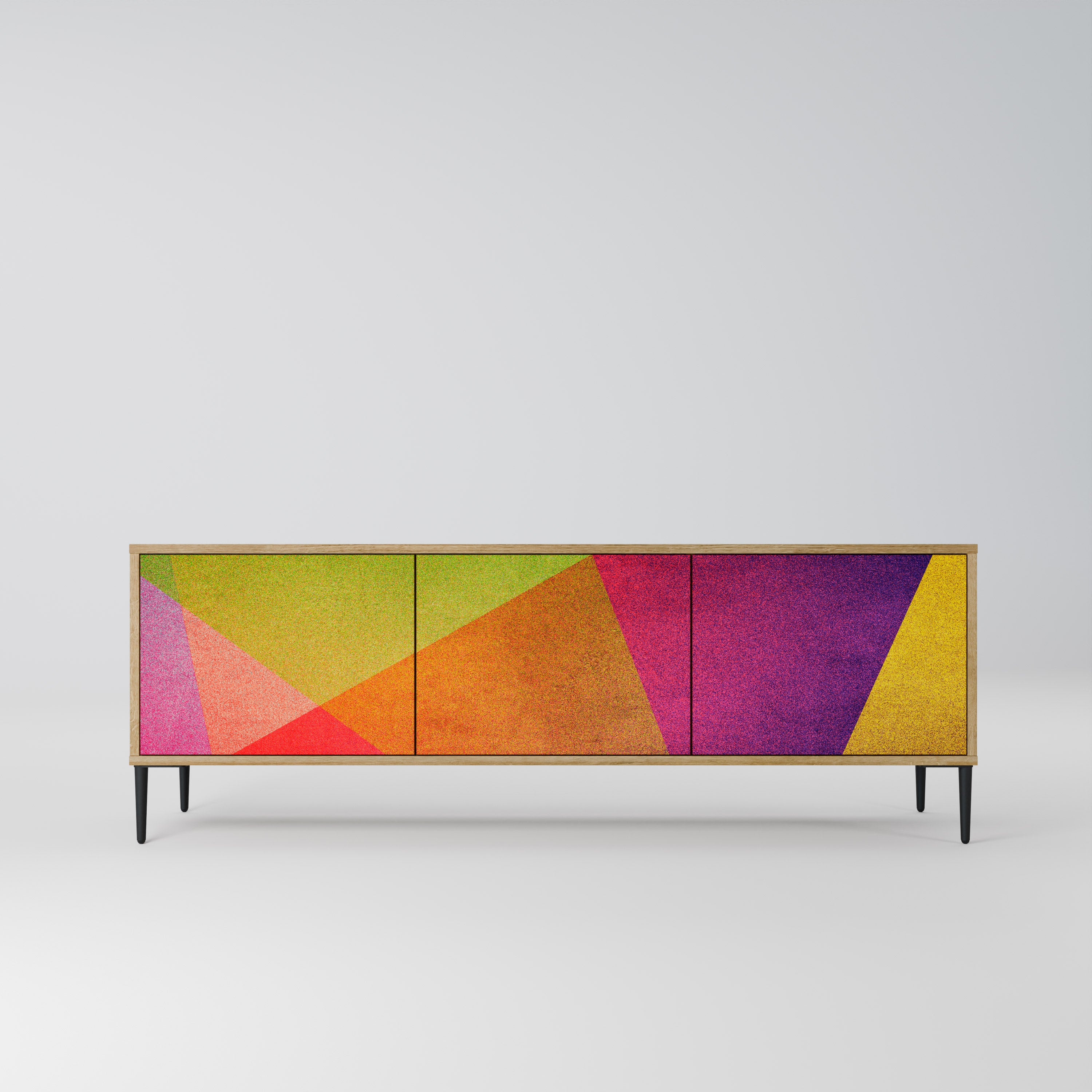 VIVID GEOMETRY 3-dörrars TV-bänk i ekeffekt