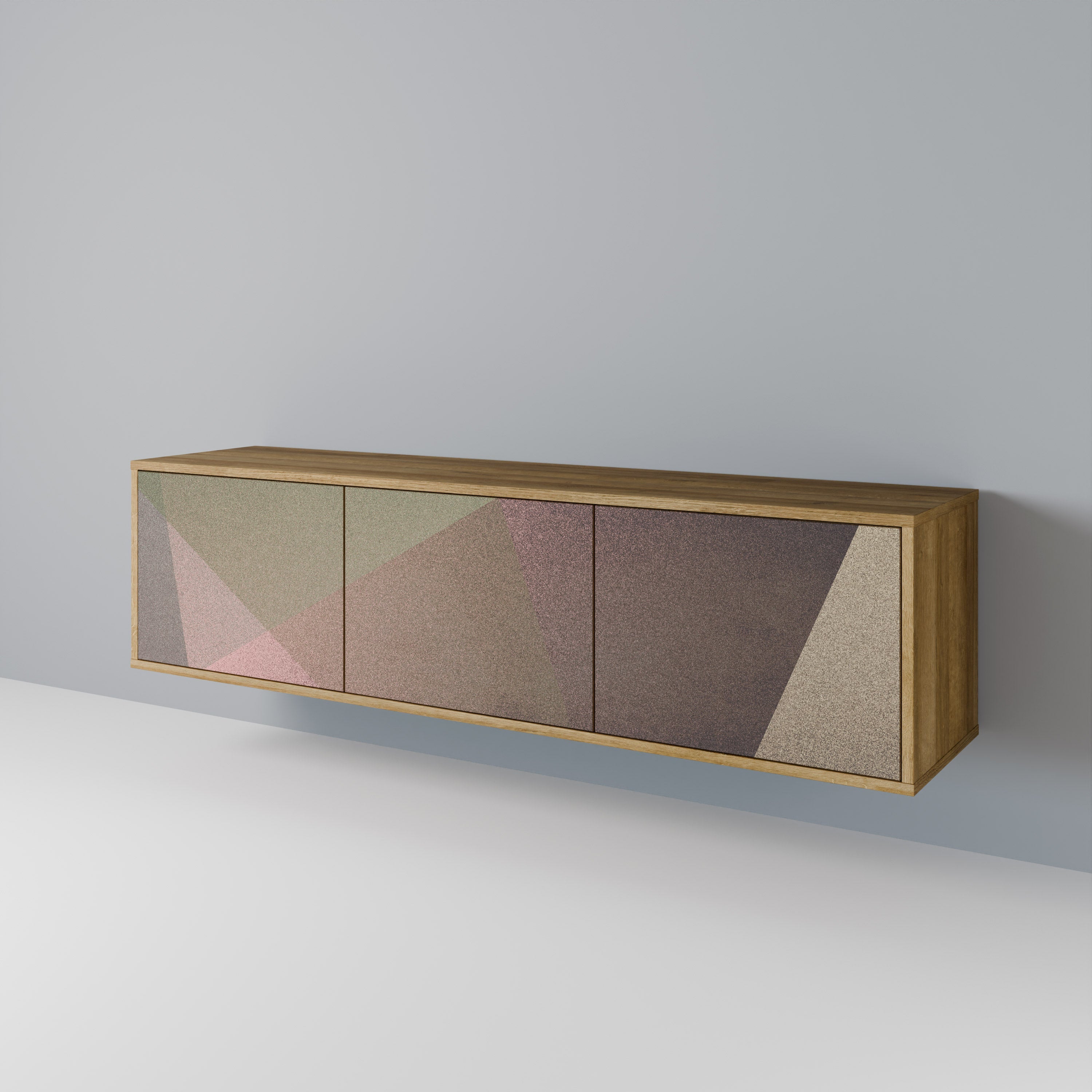 BEIGE GEOMETRY 3-dörrars TV-bänk i ekeffekt