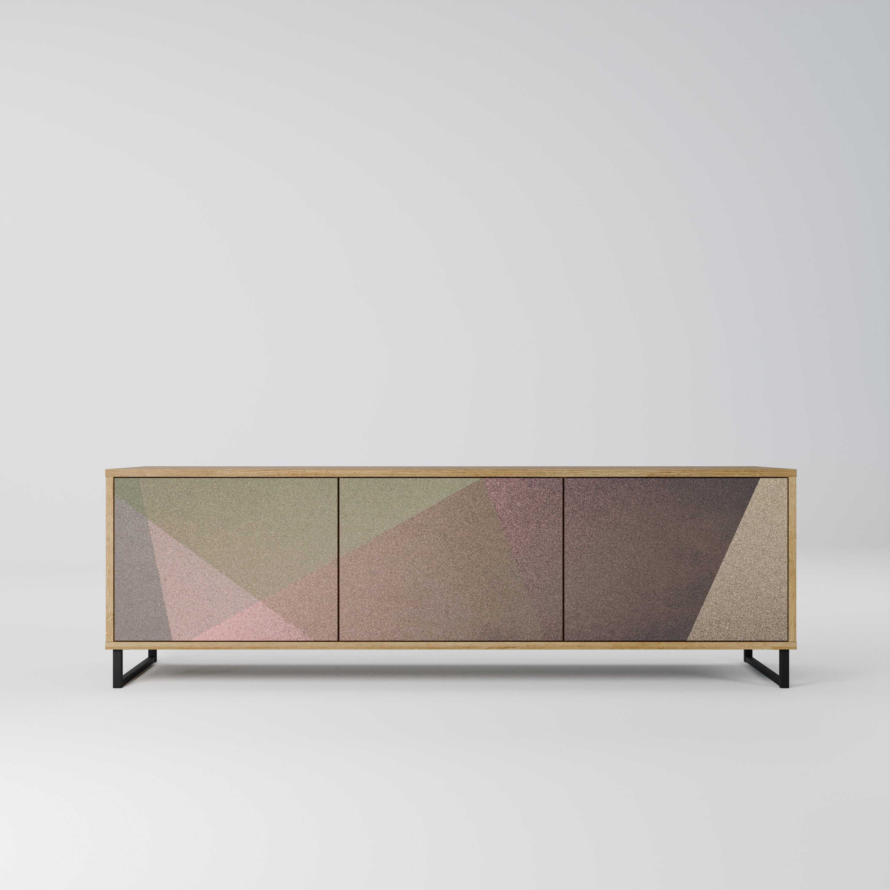 BEIGE GEOMETRY 3-dörrars TV-bänk i ekeffekt