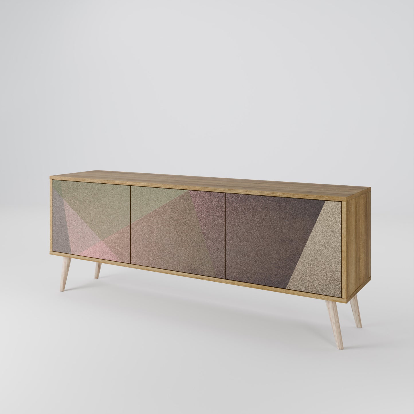 BEIGE GEOMETRY 3-Door TV Stand in Oak Effect