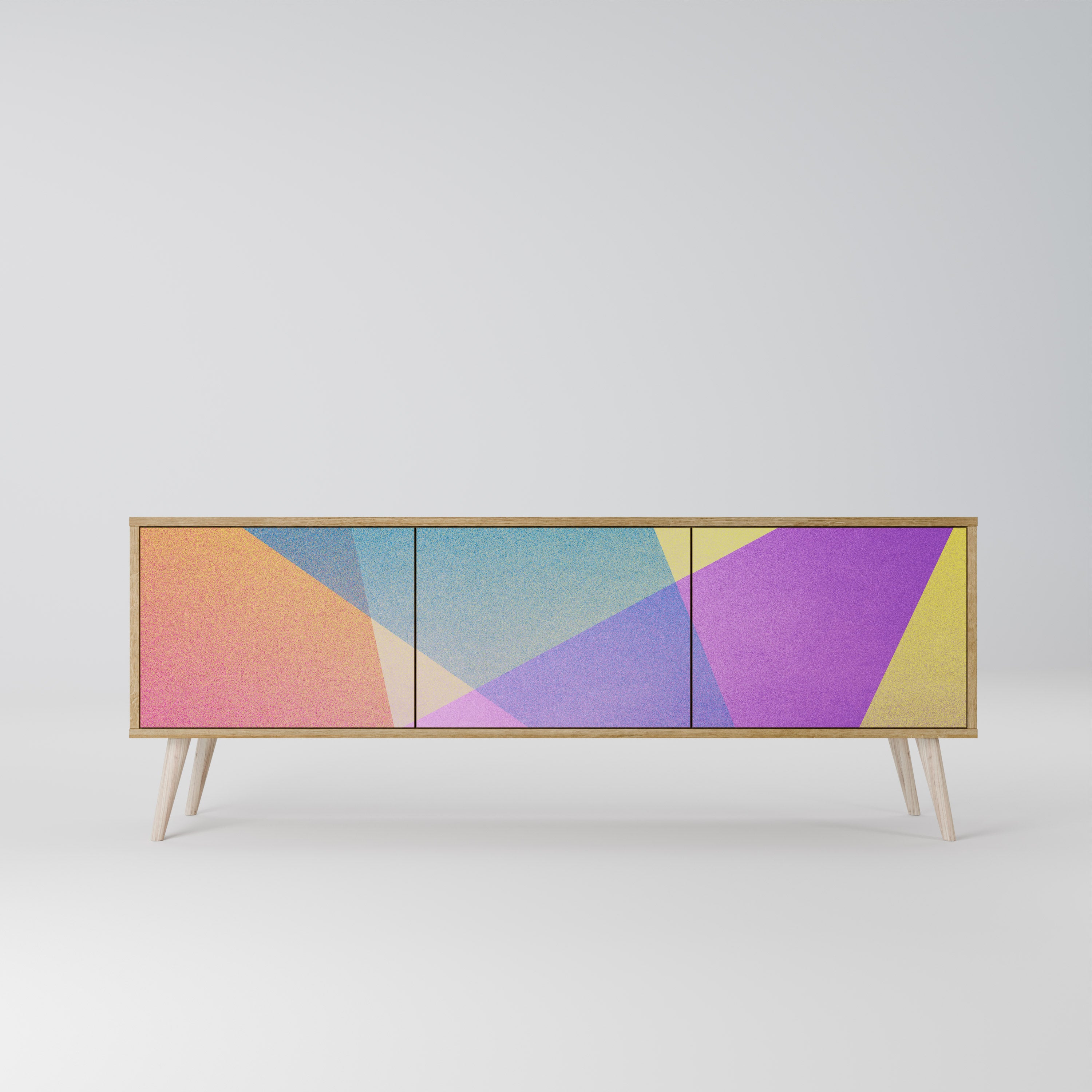 LJUS GEOMETRI 3-dörrars TV-bänk i ekeffekt