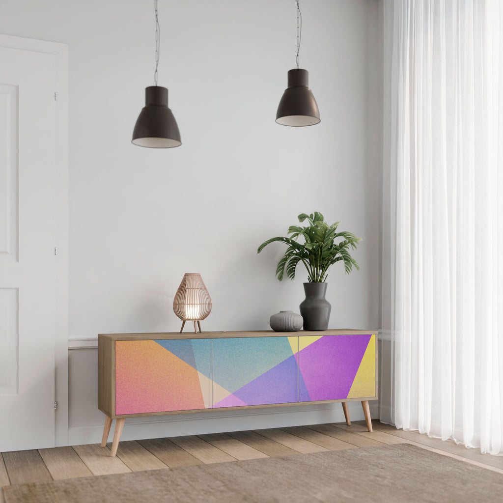 LJUS GEOMETRI 3-dörrars TV-bänk i ekeffekt