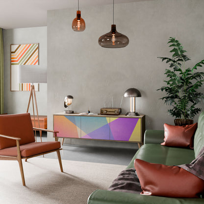 BRIGHT GEOMETRY 3-Door TV Stand in Oak Effect