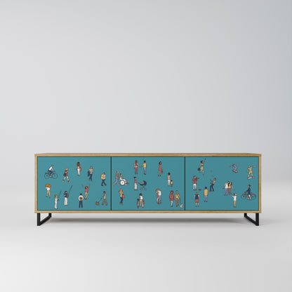 COLLECTIVE STREAM 3-Door TV Stand in Oak Effect